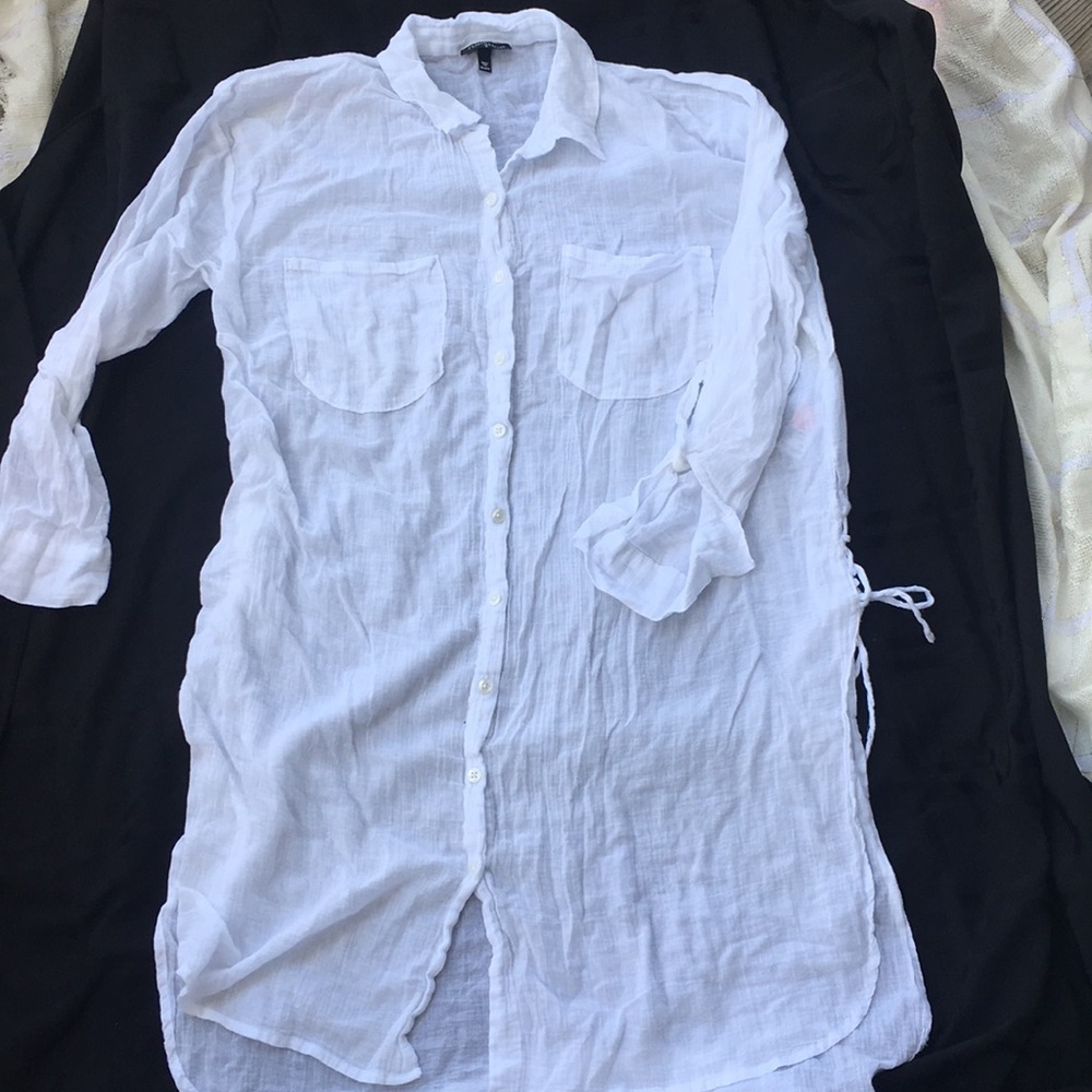 TOPSHOP Swimsuit Cover Up White Long Sleeves Cotton Lightweight M Button Front